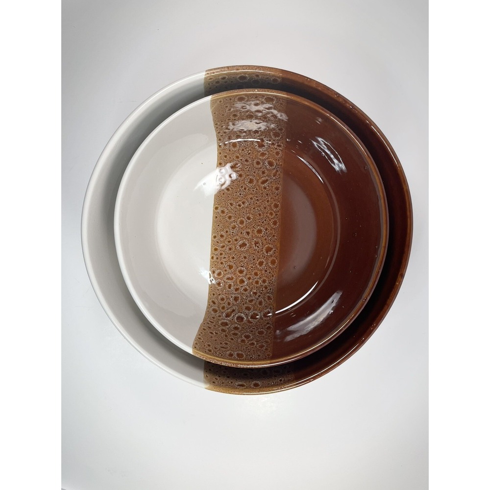 Serving Porcelan Bowls Made In Brazil Set Of Two Brown Ivory Dotted